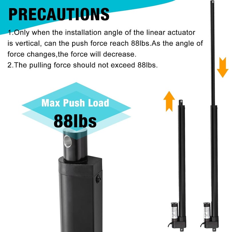 JQDML Store محرك خطي بسرعة عالية 28 بوصة 1.34"/ثانية 12 فولت 88 رطل/400 نيوتن مقاوم للماء IP65 مع حوامل تثبيت - Image 5